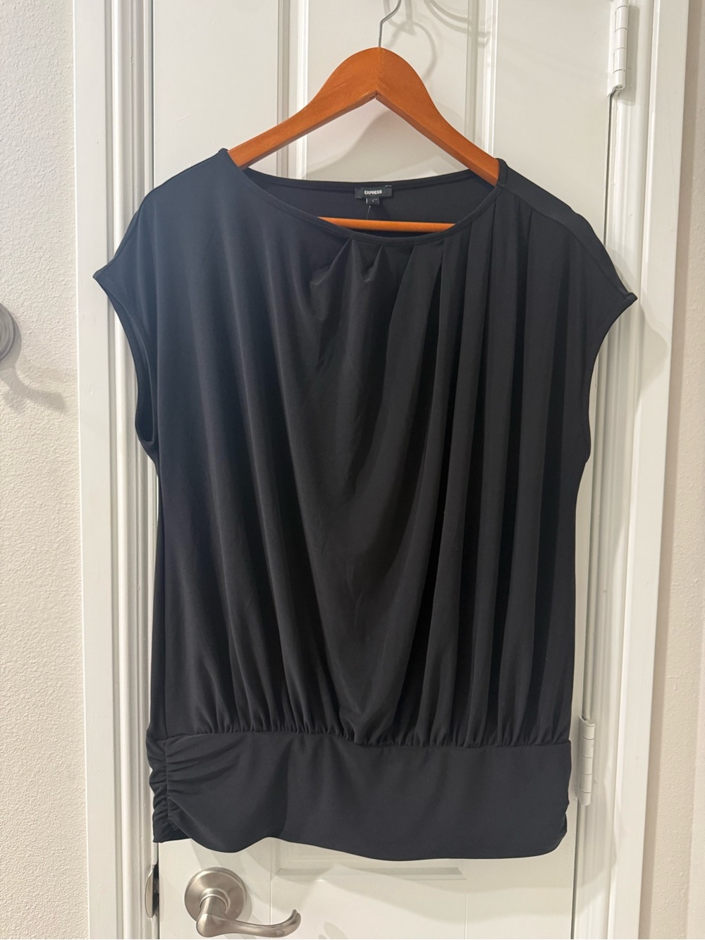 Express Black Draped Pleated Blouse Top Size L NWT